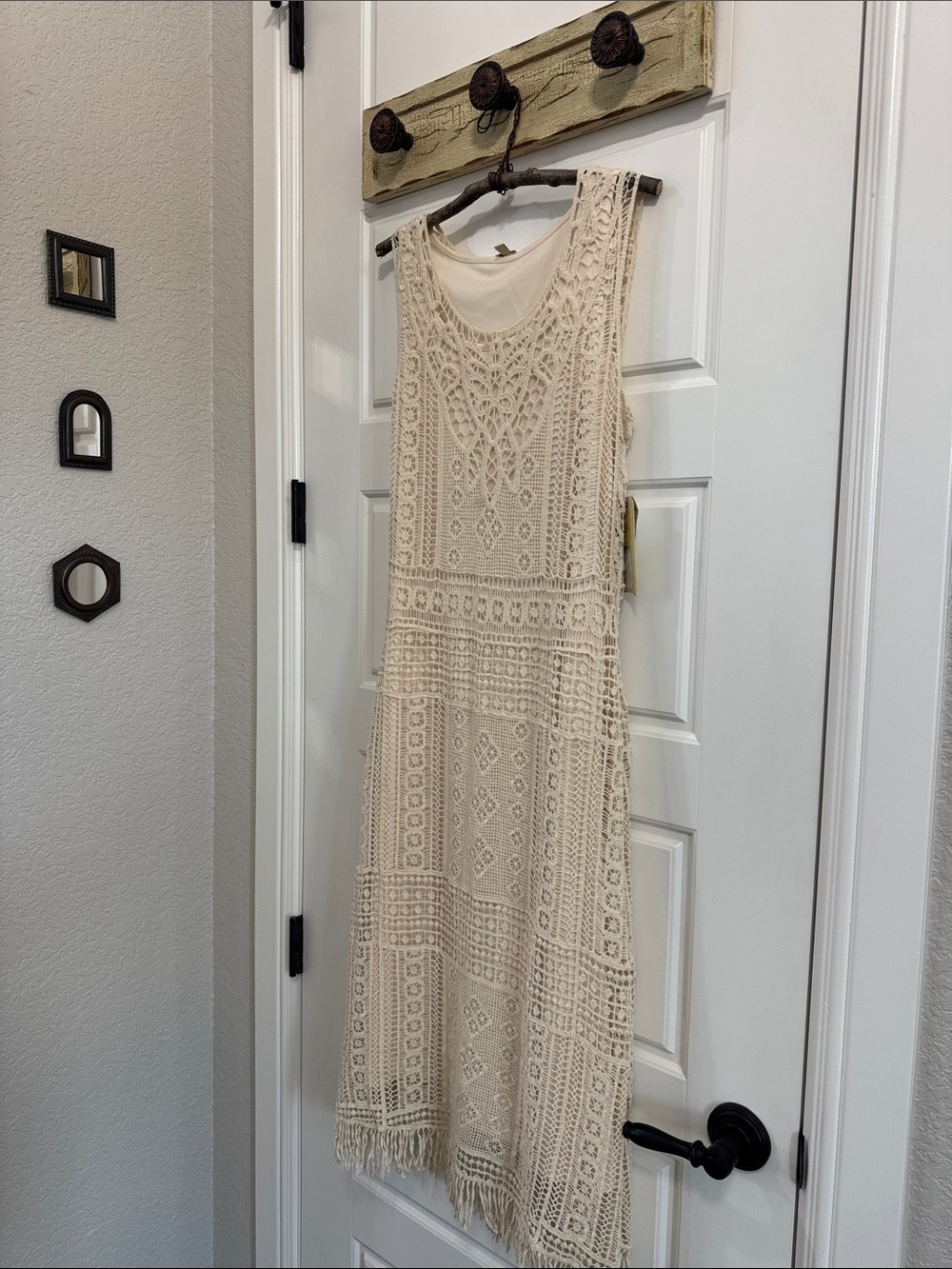 Reba Cream Crochet Fringe Midi Dress - Picture 4 of 7